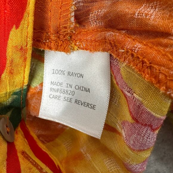 Haute Hippie Tropical Leaf Print Crop Top Womens M Orange Button Back Tie Waist - Picture 8 of 8